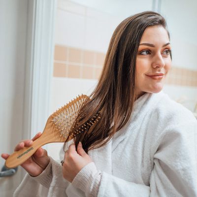 Wooden Bristle Paddle Hair Brush Length 10.25" Width 3.5" Large Flat Natural Eco Friendly Wood Handle Hairbrush for Men Women with Thick, Curly, Wavy Long Hair