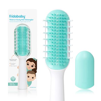Frida Baby Thick or Curly Hair Detangler Brush for Kids, Toddler Hairbrush Detangles Knots Without Tears or Breakage, Comb Teeth and Bristle Design, WhiteBlue ,1 Count