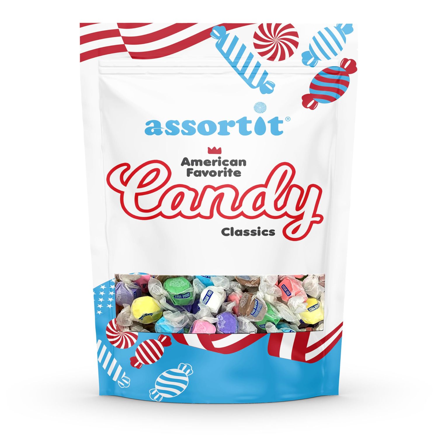 Sugar Free Taffy Town Assortment -10 Flavors 3lbs (48oz) Bulk Bag - Individually Wrapped, Gluten Nut Free, Diabetic Keto Friendly Gourme Candy For Taffy Lovers