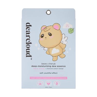 dearcloud Beary Cherub Deep-Moisturizing Dew Essence Face Mask, Korean Sheet Mask - Vegan Collagen, Hyaluronic Acid Madecassoside (3 Pack)