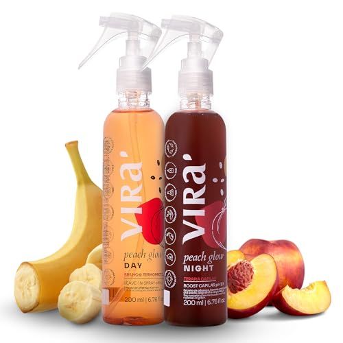 VIR - Brazilian Peach Glow Day Night Leave-in and Tonic Set - Hair Growth Stimulation - Anti Hair Loss Anti-Frizz Treatment - Oil Control - Deep Moisturizing - Clean Beauty - 2 x 6.76 fl oz