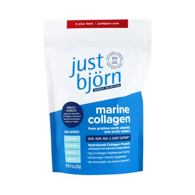 Just Bjorn Marine Collagen Peptides Powder for Women Men - Skin, Hair, Nail and Joint Support - Hyaluronic Acid, Vitamin C, Amino Acids - Unflavored (30 Servings 11.5 Ounce)