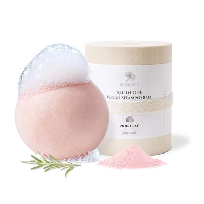 erigeron All-in-One Pink Clay Gumball Shampoo Bar for Sensitive and Oily Scalp Care, Rosemary Oil for Hair Growth, Green Tea, DandruffItchy Scalp Shampoo, Korean Skin Care, Wood Package (4.2 oz)