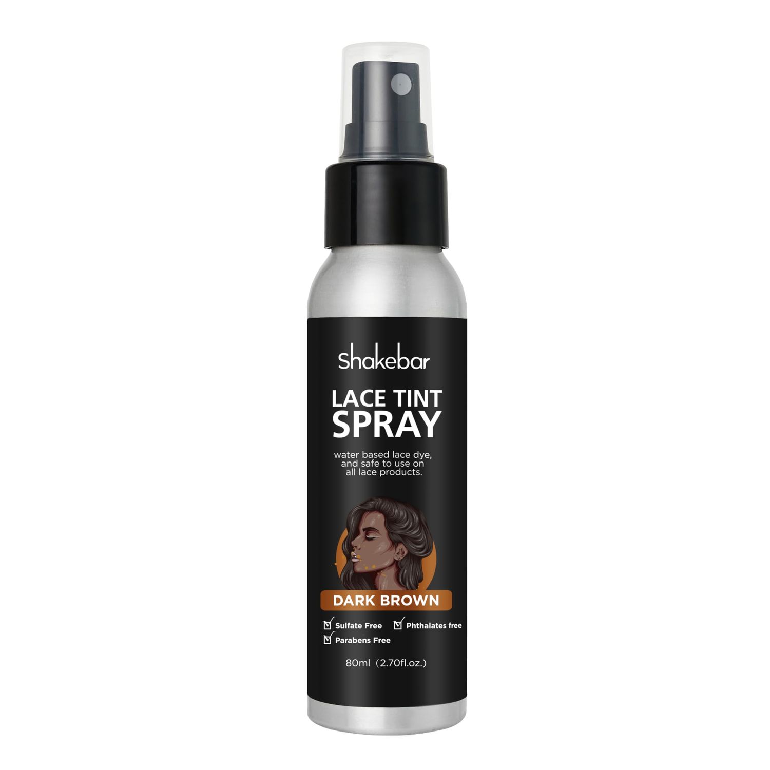 SHAKEBAR Lace Tint Spray for Wigs, Dark Brown, Infused with Argan Oil, Sodium Hyaluronate, 2.7 Fl Oz
