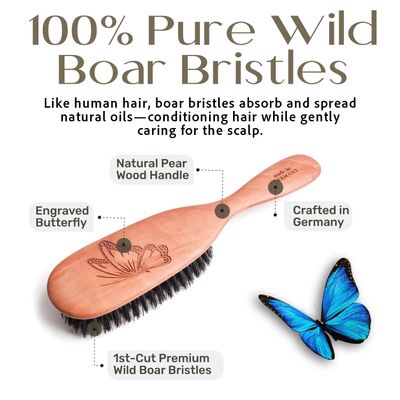 100 Natural Boar Bristle Hairbrush for Healthy Hair - Gentle Care, Made in Germany