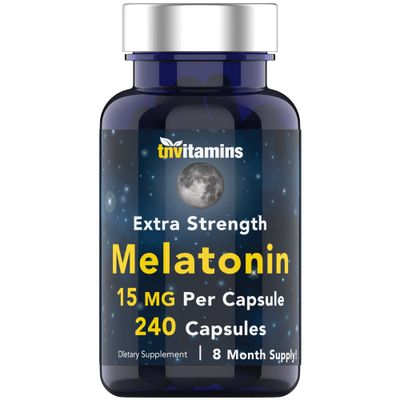 tnvitamins Melatonin 15 MG Per Capsule (240 Capsules) All-Natural Sleeping Pills for Adults Extra Strength Melatonin Nighttime Sleep Aid Natural Sleep Support Supplement