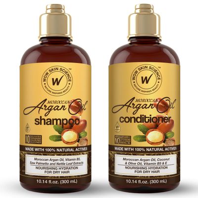 WOW Skin Science Moroccan Argan Oil Shampoo and Conditioner Set - Moroccan Oil Shampoo Conditioner Set Sulfate Paraben Free - Shampoo Conditioner Set for All Hair Types