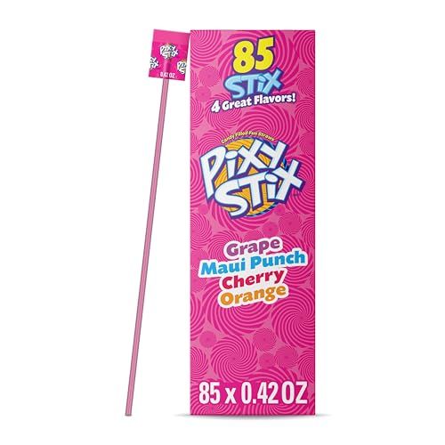 Wonka Pixy Stix, Sour Powder Straws, Grape, Maui Punch, Cherry, and Orange, Sweet and Tart Candy Powder, 85 ct
