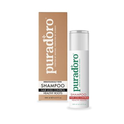 PURADORO Hair Loss Control Healthy Roots Shampoo- Natural Formula with Rosemary, Biotin, Caffeine, Zinc - Regrowth, Thickening Therapy for Men Women, Strong DHT Blocker