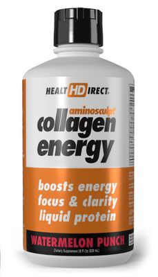 HEALTH DIRECT - High-Energy Liquid Collagen - AminoSculpt Collagen Energy - 28 Fl Oz - Watermelon Punch - Supports Focus and Clarity - Boosts Daytime Energy - Better for Hair, Skin and Nails