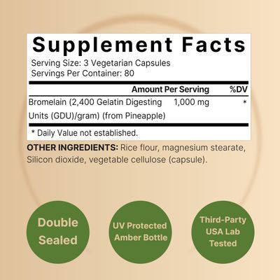 NatureBell Bromelain, 1,000mg Per Serving, 240 Veggie Capsules 2,400 GDU - Digestive Enzymes Joint Support Supplement - Proteolytic Enzymes for Digestion, Fresh Pineapple Source - Non-GMO