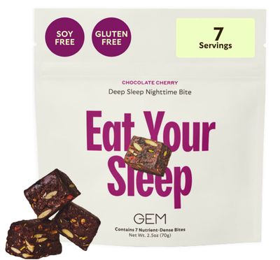 GEM Sleep Aid, Nighttime Bite, 7 Pack, Melatonin Free, L-Theanine, Magnesium, Valerian Root Extract Vegan and Gluten Free Earthy Chocolate Cherry, Trial size