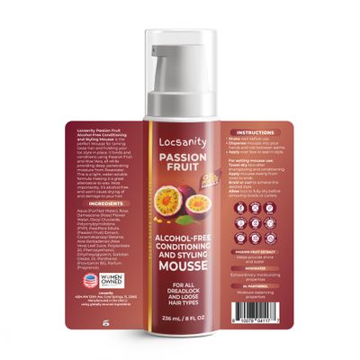 Locsanity Passion Fruit Alcohol-Free Conditioning and Styling Mousse, Rolling, Twisting, Locking Mousse- Dreadlocks, Locs, Sisterlocks, Loose Natural Hair, Braidlocs