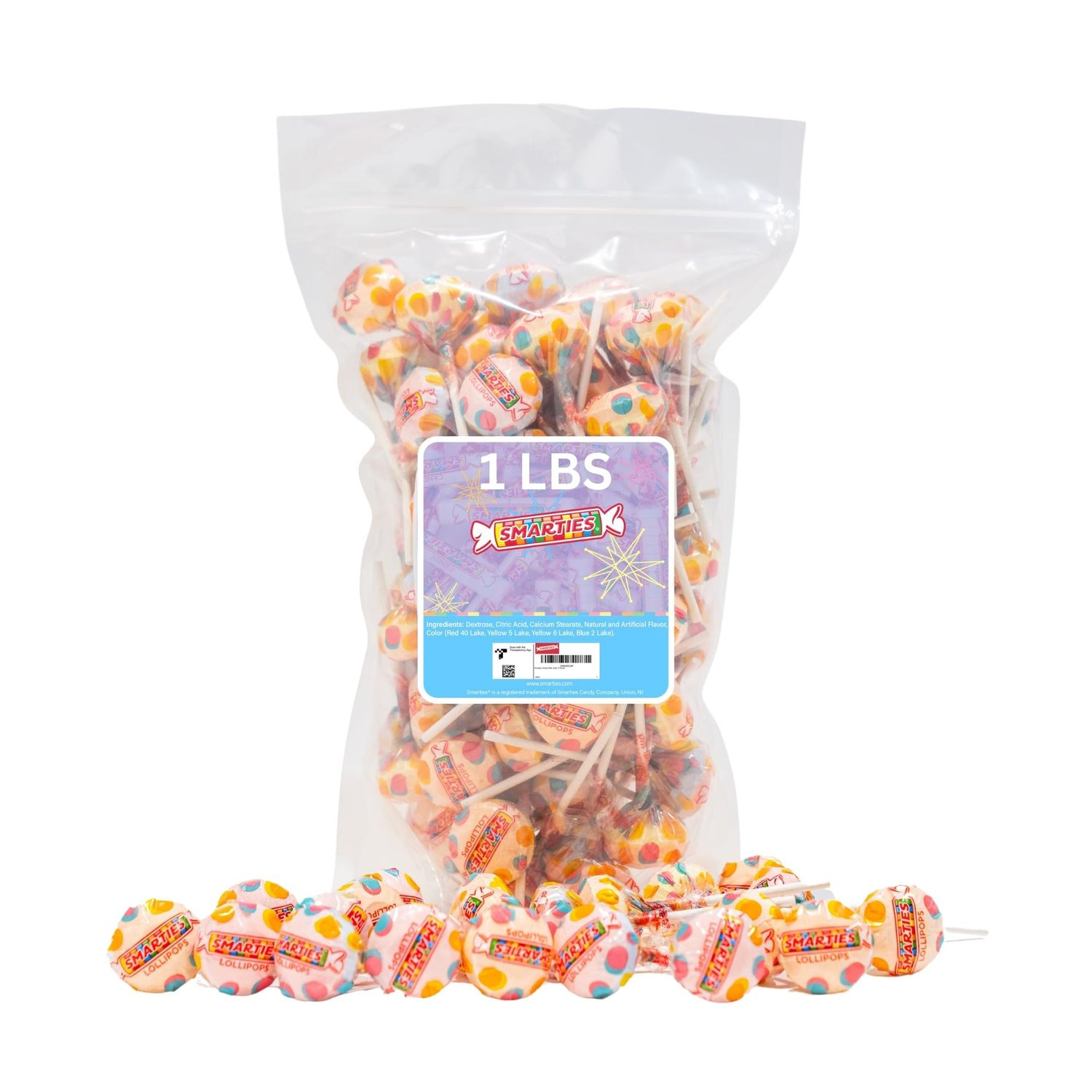 Smarties Double Lollies Gluten Free, Peanut ,Fat Free Assorted Fruity Flavors, Low Calorie Perfect for Birthdays, Parties Made by US Candy Company Since 1949 - 1 Pound 55 Count Lollipops