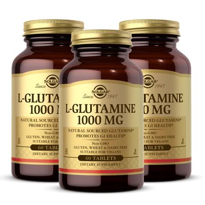 SOLGAR L-Glutamine 1000 mg - 60 Tablets, Pack of 3 - Non-GMO, Vegan, Gluten Free, Kosher - 90 Total Servings