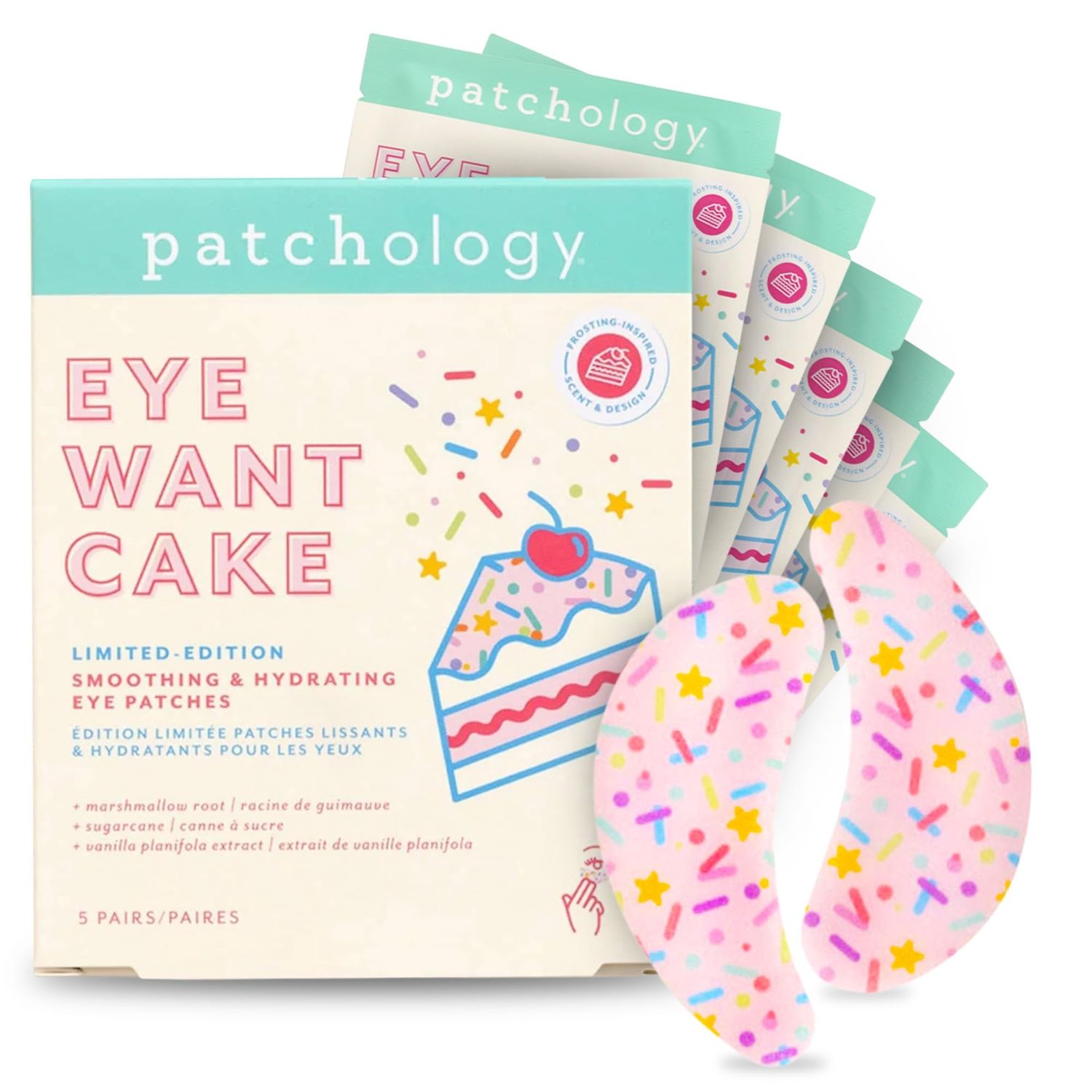 Patchology Eye Want Cake Limited Edition Hydrating Smoothing Eye Patches - Under Eye Masks for Puffy Eyes, Dark Circles, and Fine Lines - Birthday Cake Inspired Self-Care Essentials, 5-Pack
