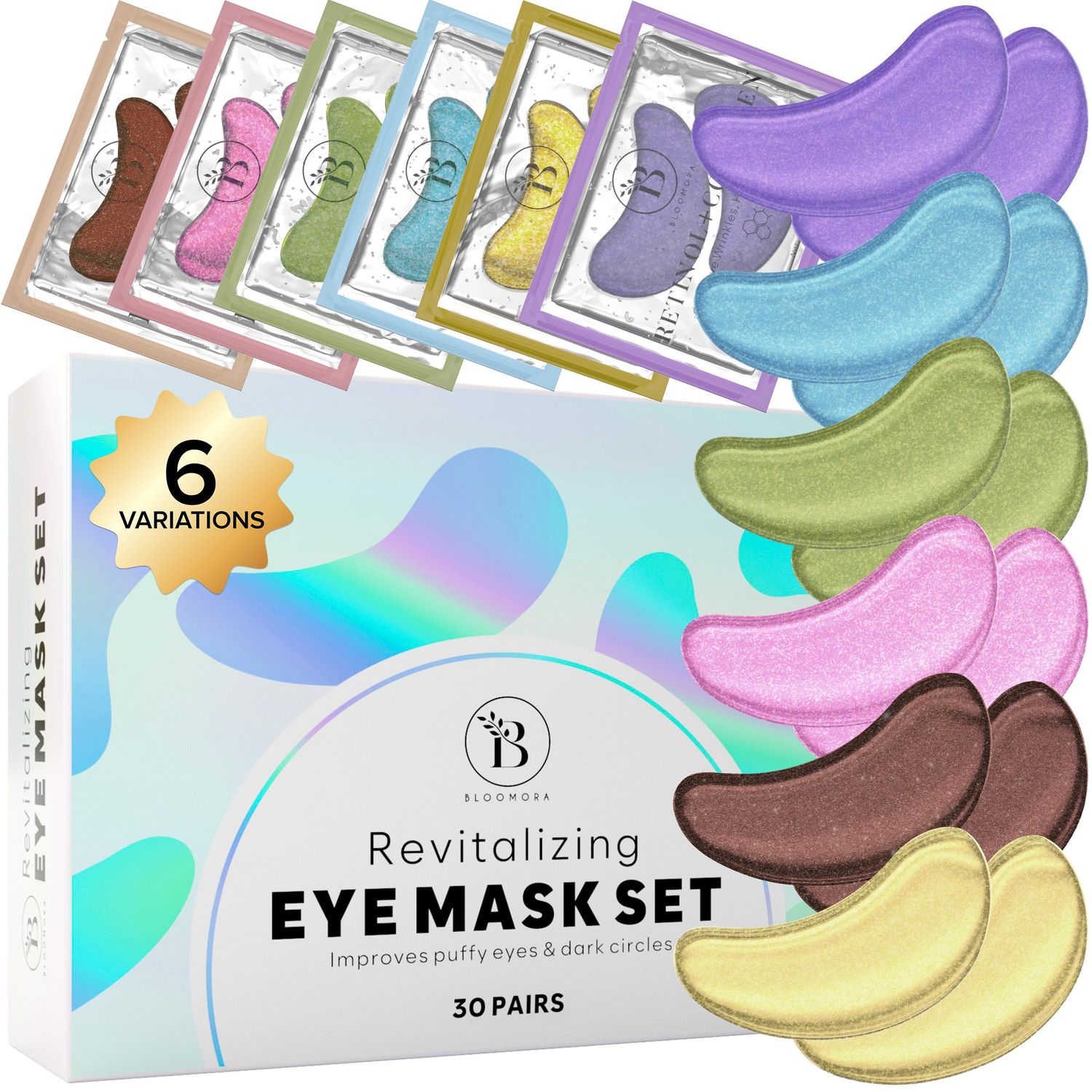 BLOOMORA Variety Under Eye Patches (30 Pairs) Under Eye Patches for Dark Circles and Puffy Eyes, Under Eye Mask, Eye Care, Puffy Eyes Treatment, Eye Masks Bulk, Bachelorette Party Favors
