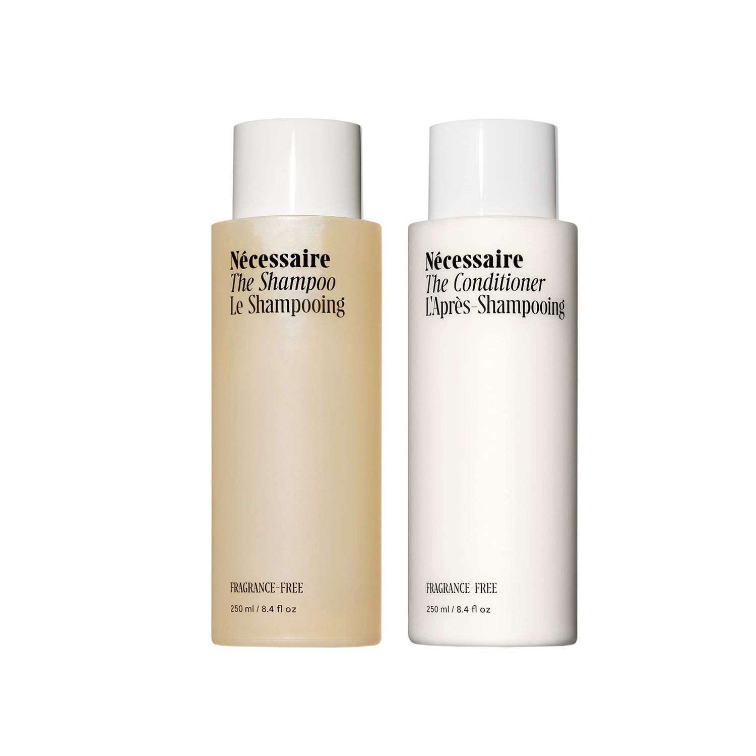 Ncessaire The Hair Duo - Shampoo and Conditioner Set 2 x Full-Size. The Shampoo The Conditioner. Hyaluronic Acid Vitamin B Complex. Fragrance-Free. Approved by the National Eczema Association.
