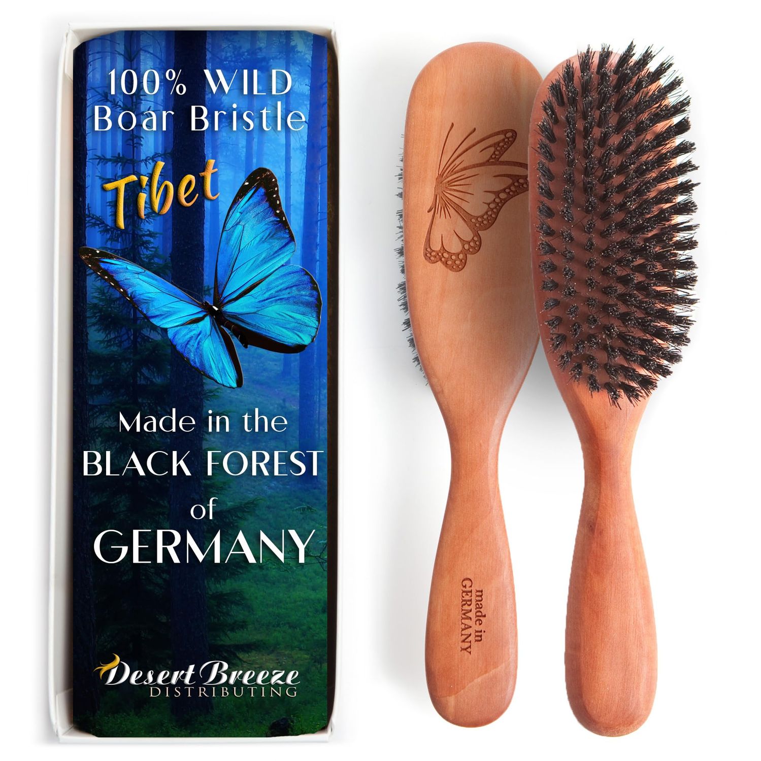 100 Natural Boar Bristle Hairbrush for Healthy Hair - Gentle Care, Made in Germany