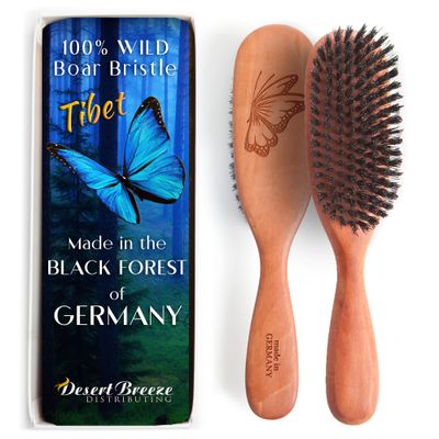 100 Natural Boar Bristle Hairbrush for Healthy Hair - Gentle Care, Made in Germany