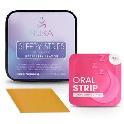 NUKA Sleepy Strips Fast-Dissolving Sleep Strips with Melatonin, Chamomile Lavender Natural Sleep Support Sugar-Free Raspberry Flavor Portable Sleep Aid for Relaxation 30 Strips