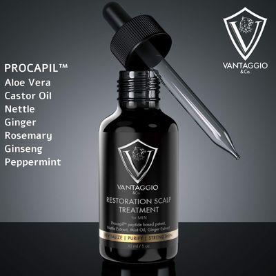 Hair Growth Serum and Scalp Treatment - Hair Loss Treatments for Men - Thickening DHT Blocker Fight Thinning and Alopecia - Contains Ginger Castor Oil Aloe Vera and Peppermint - 1oz