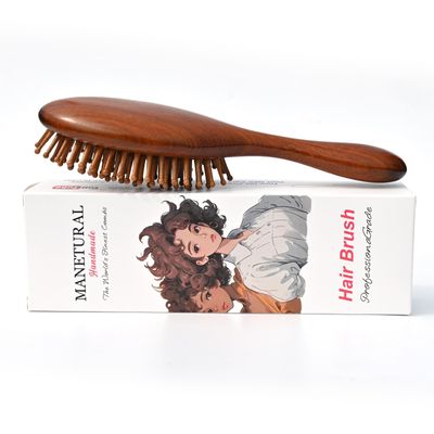 MANETURAL Natural wood Hair Brush for Smooth Shiny Hair - Detangling, Scalp Care Frizz Control for All Hair TypesNatural Hair Care for Men, Women Kids,hair detangle (Wood Hair Brush)