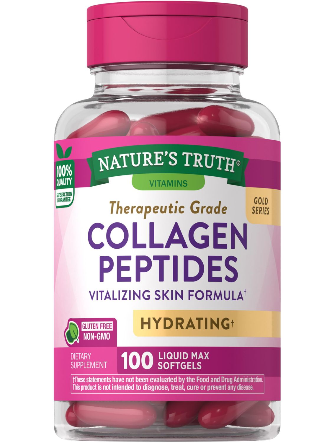 Nature&#39;s Truth Collagen Beauty Supplement 100 Liquid Max Softgels Non-GMO Gluten Free Pills Hydrating Formula