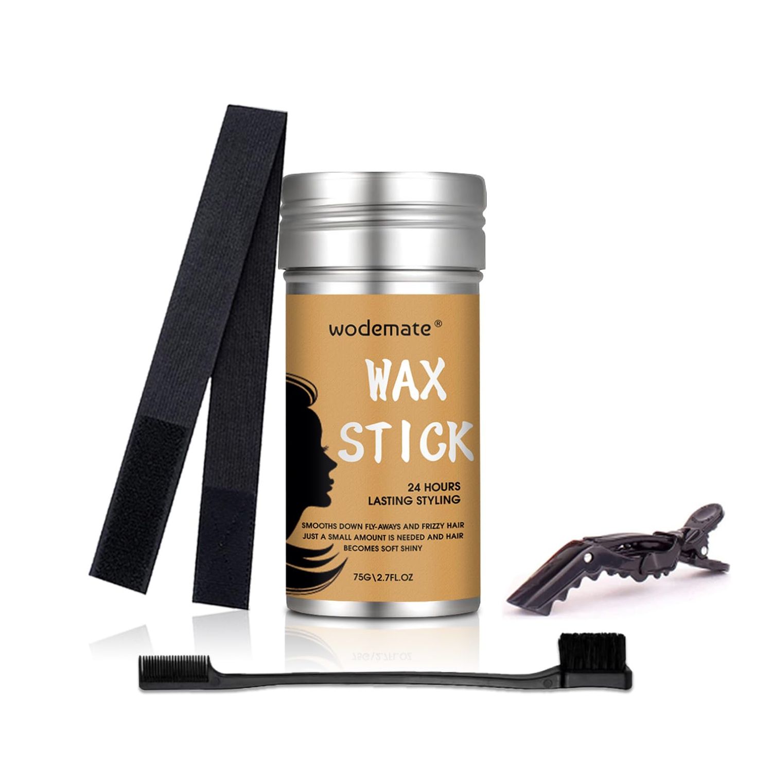 wodemate Hair Wax Stick Set 4Pcs, Smooth Styling Wax Stick for Hair Fly-Away Edge Frizz Control, Hair Edge Brush Comb Wax Stick for Hair Wigs, Hair Slick Stick for Kids Women 2.7 Oz