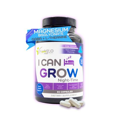 I Can Grow Night-Time Sleep Support for Kids 10 Teens Magnesium Bisglycinate GABA L-Theanine Non-Habit Forming No Melatonin Natural Calm Recovery Formula Vitaminas para Nios