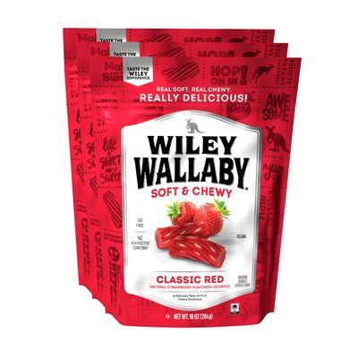 Wiley Wallaby Licorice 10 Ounce Classic Gourmet Soft Chewy Australian Red Licorice Candy Twists, 3 Pack