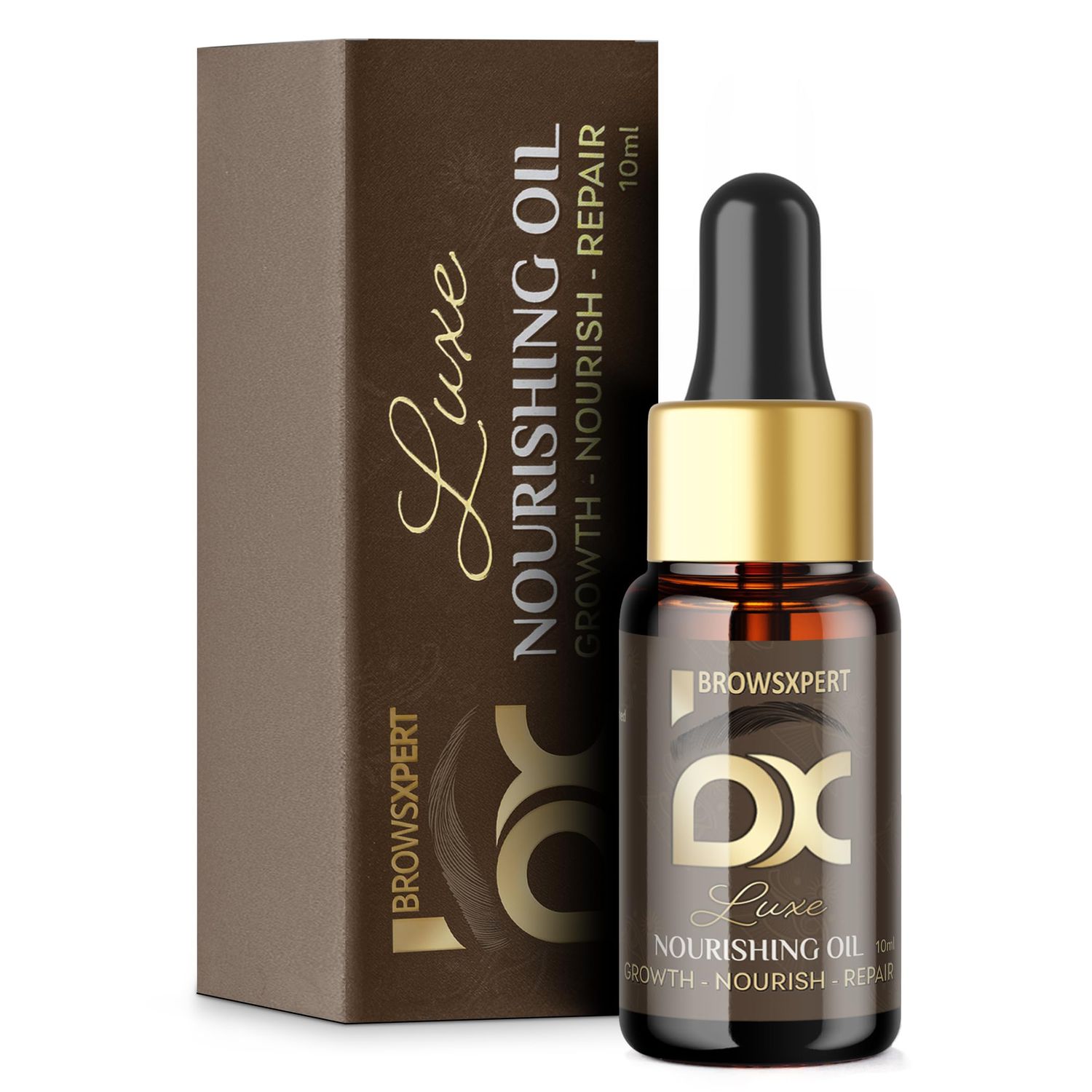 BROWSXPERT Luxe Nourishing Oil - Dropper Hair Growth, Serum for Fuller Brows Beauty Professionals, Natural Repair Castor Oil, Almond, Coconut, Sesame 10 ml