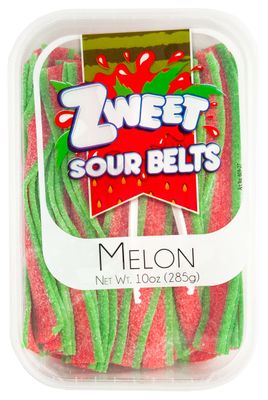 Zweet Sour Melon Candy Belts 10 Ounce - Sour Kosher Candy, Halal Candy Belts - Resealable Pack of Sour Licorice Belts, Red and Green Candy
