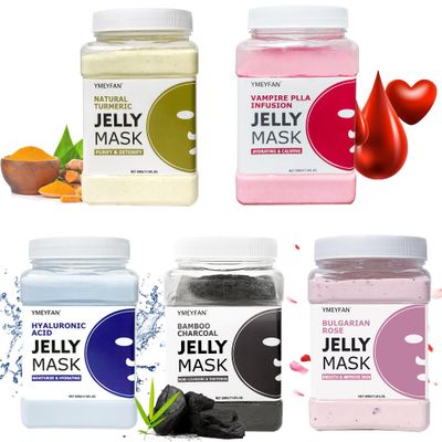 YMEYFAN 5 Jar Jelly Mask Powder for Facial Mask Professional Bundle (Turmeric, Vampire, Hyaluronic Acid, Charcoal Powder, Rose Petal)