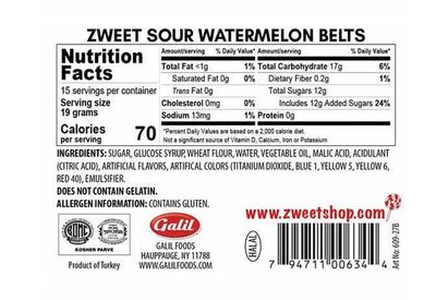 Zweet Sour Melon Candy Belts 10 Ounce - Sour Kosher Candy, Halal Candy Belts - Resealable Pack of Sour Licorice Belts, Red and Green Candy