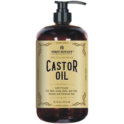 First Botany Castor oil 16 fl oz - The BEST Emollient for Skin, Hair Nail Care - Can be used as Hair Growth Serum, Face Body Moisturizer, Eyebrow serum And Eyelash serum