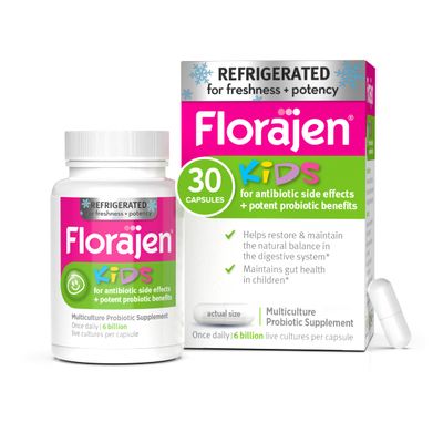 Florajen Kids Probiotics, Daily Gut Health Immune Support Supplement, Constipation and Bloating Relief, 30 Capsules (Refrigerated)