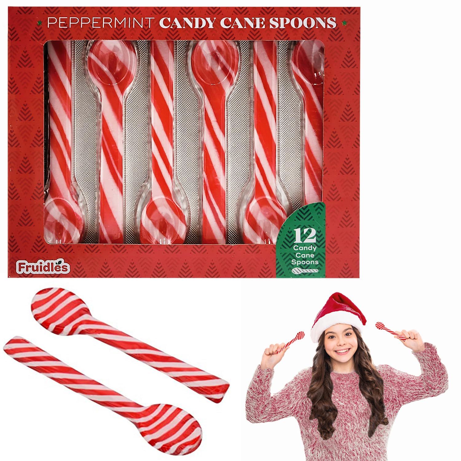 Fruidles Christmas Candy Canes Spoons Suckers, Peppermint Flavor in Box, 12-Pack