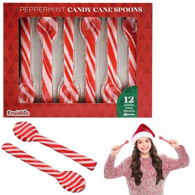 Fruidles Christmas Candy Canes Spoons Suckers, Peppermint Flavor in Box, 12-Pack