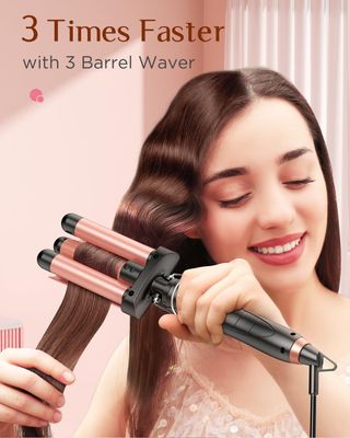 5 in 1 Wand Curling Iron-Kinked Curling Wand Set with Flat Iron Hair Straightener, 3 Barrels Hair Crimper, 3 Ceramic Curling Irons (0.35"-1.25"), 2 Temps Fast Heat Hair Waver Curler with Glove Clip
