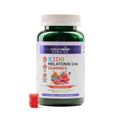 Naturewise Kids Melatonin Gummies 1 mg - Drug-Free, Non-Habit Forming Sleep Aid for Children Ages 4 Up - Strawberry Flavored Gummy Bears - Vegan, Gluten Free, Non-GMO - 60 Count2-Month Supply
