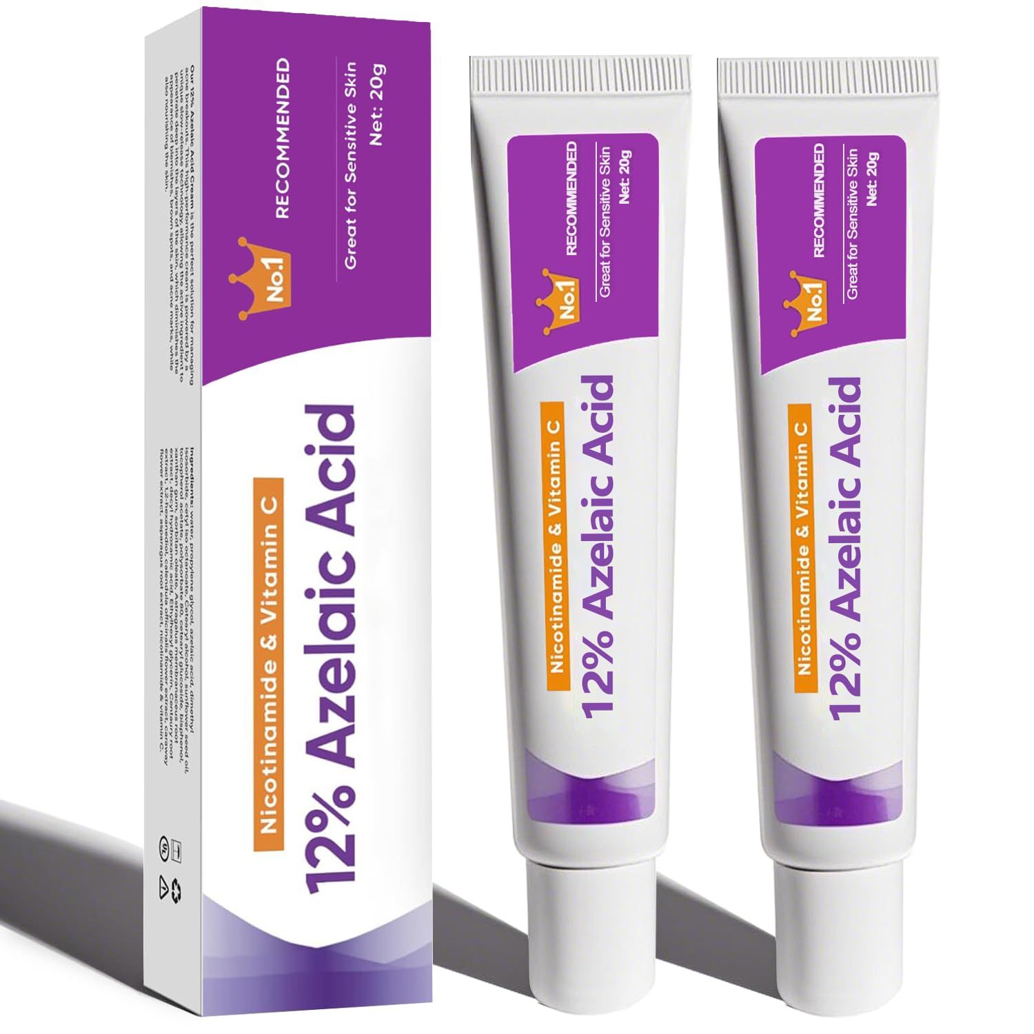Azelaic Acid Cream Gels 12 for Face, Azelaic Acid Serum for Redness Relief, Skin Comfort Oil Control with Hyaluronic Acid Niacinamide for Sensitive Skin, 0.7 oz (2-PACK)