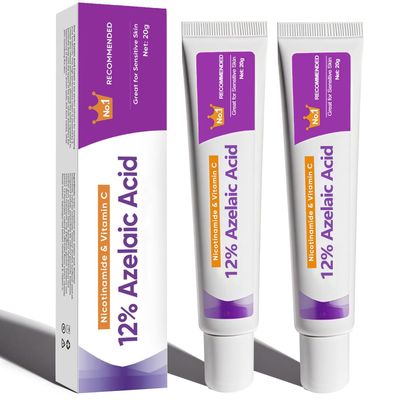 Azelaic Acid Cream Gels 12 for Face, Azelaic Acid Serum for Redness Relief, Skin Comfort Oil Control with Hyaluronic Acid Niacinamide for Sensitive Skin, 0.7 oz (2-PACK)