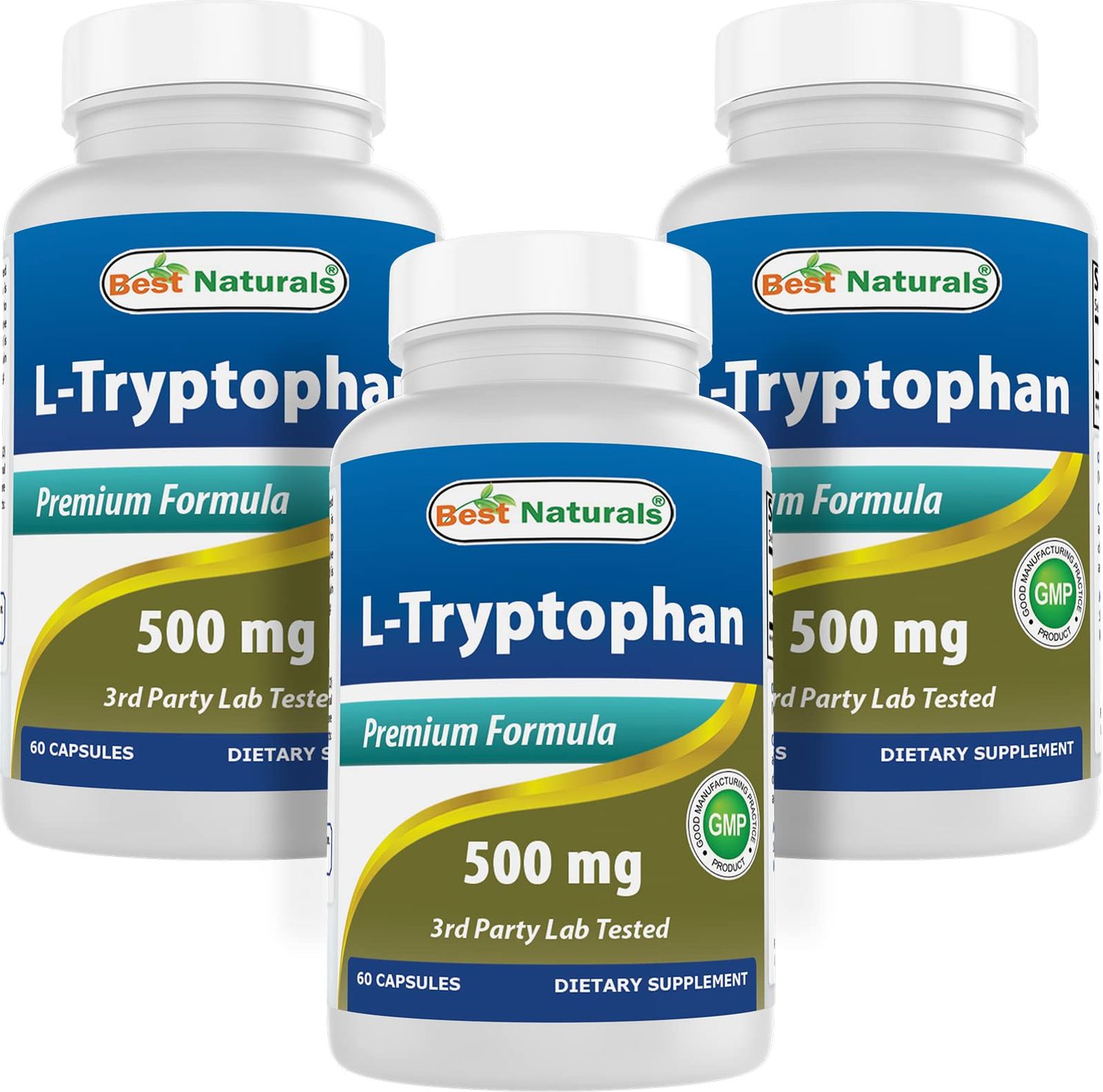 Best Naturals L-Tryptophan 500 mg 60 Capsules (60 Count (Pack of 3))