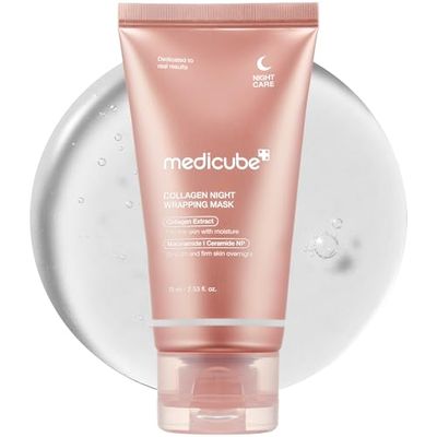 medicube Collagen Overnight Wrapping Peel Off Facial Mask Pack - Elasticity Hydration Care, Reduces Sagging Dullness - Hydrolyzed Collagen For Glowing Skin - Korean Skin Care, 2.53 fl.oz