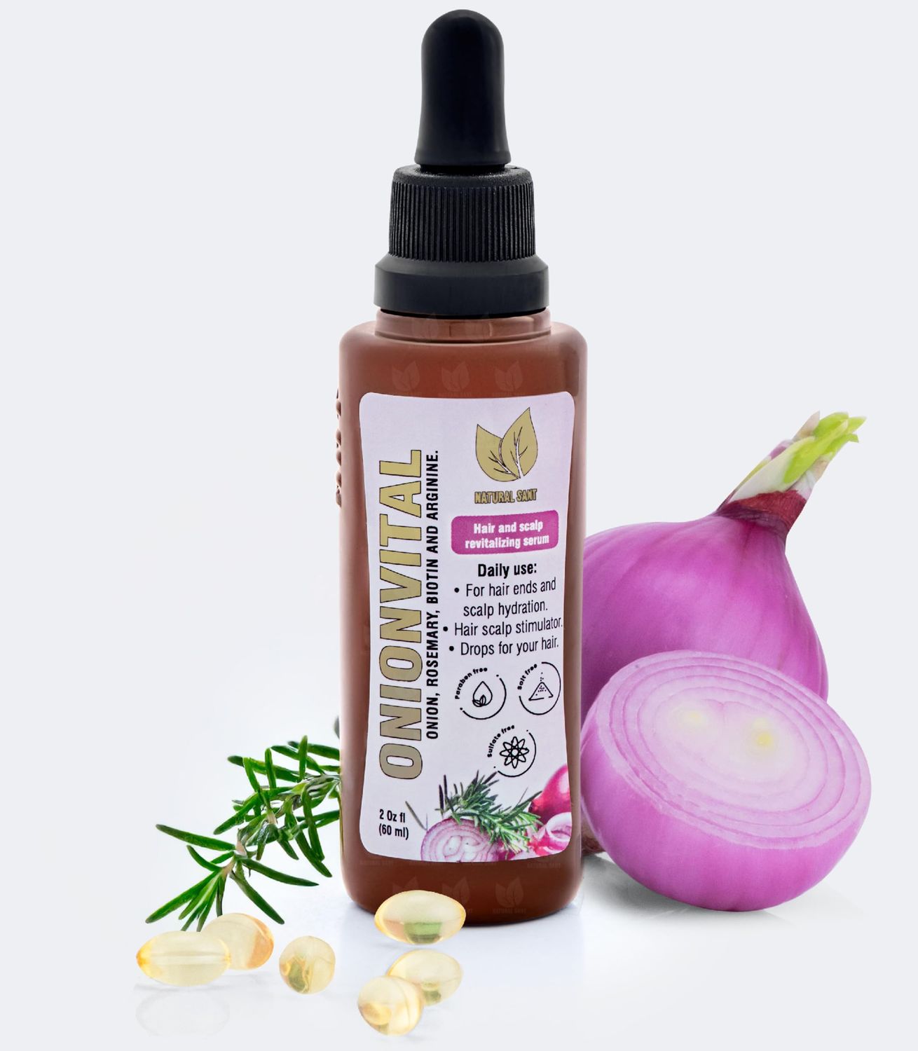 Natural Sant Onionvital Hair Serum with Onion, Rosemary, Biotin Arginine - Hydrating Serum for Scalp Hair Care, 60ml