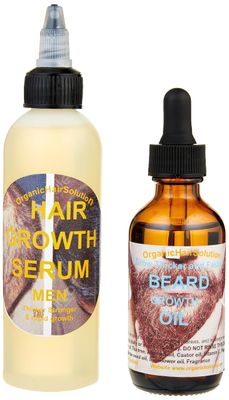 Organic Hair Solution-MEN HAIR GROWTH SERUM AND BEARD GROWTH SET-For Stronger, Thicker Longer Hair-Scalp Hair Strengthening Oil with Biotin,Castor, Jojoba seed, Argan Vitamin E- for All Hair Types