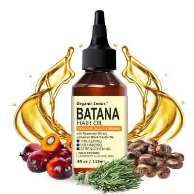 Organic Indus Batana Rosemary Hair Oil for Scalp Hair Strengthening, Treatment Oil, Eyebrow Eyelash Nourishing Infused with Jamaican Black Castor Oil, 4 Ounce