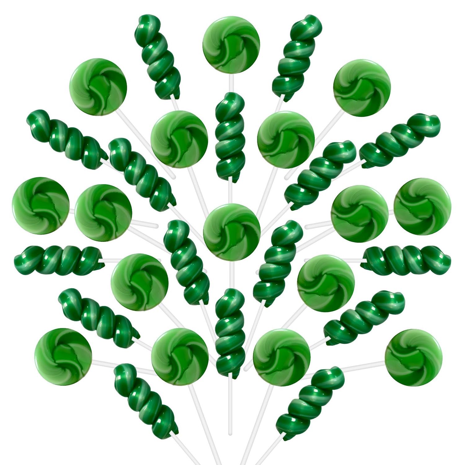 32 Pack Green White Twisty Lollipops Candy, 16 Twist 16 Swirl Lollipops Suckers Individually Wrapped Bulk, St. Patrick&#39;s Day Candy Suckers, No artificial dyes or flavors, Apple Flavor Party Favors