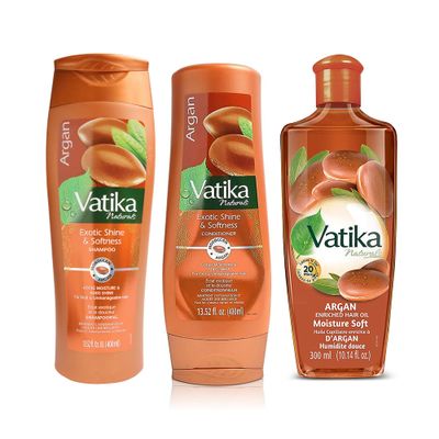 Dabur Vatika Naturals Shampoo, Conditioner and Hair Oil Set (Argan) - 400 400 300ml